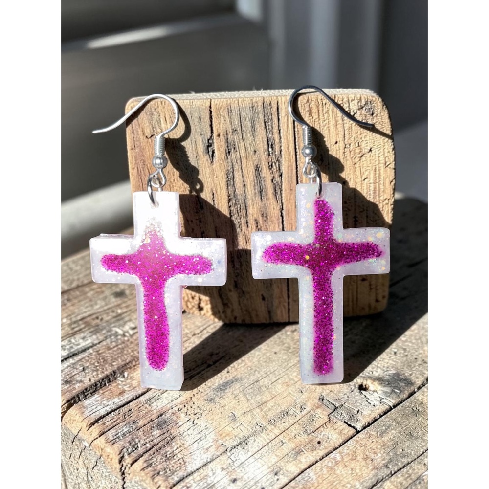 Handmade Pink Ombre Cross Earrings